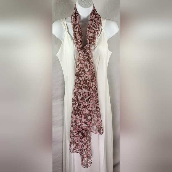 BIG BUDDHA Pink and Brown Crackle Pattern Lightweight Scarf - 72 x 20 - Picture 2 of 6